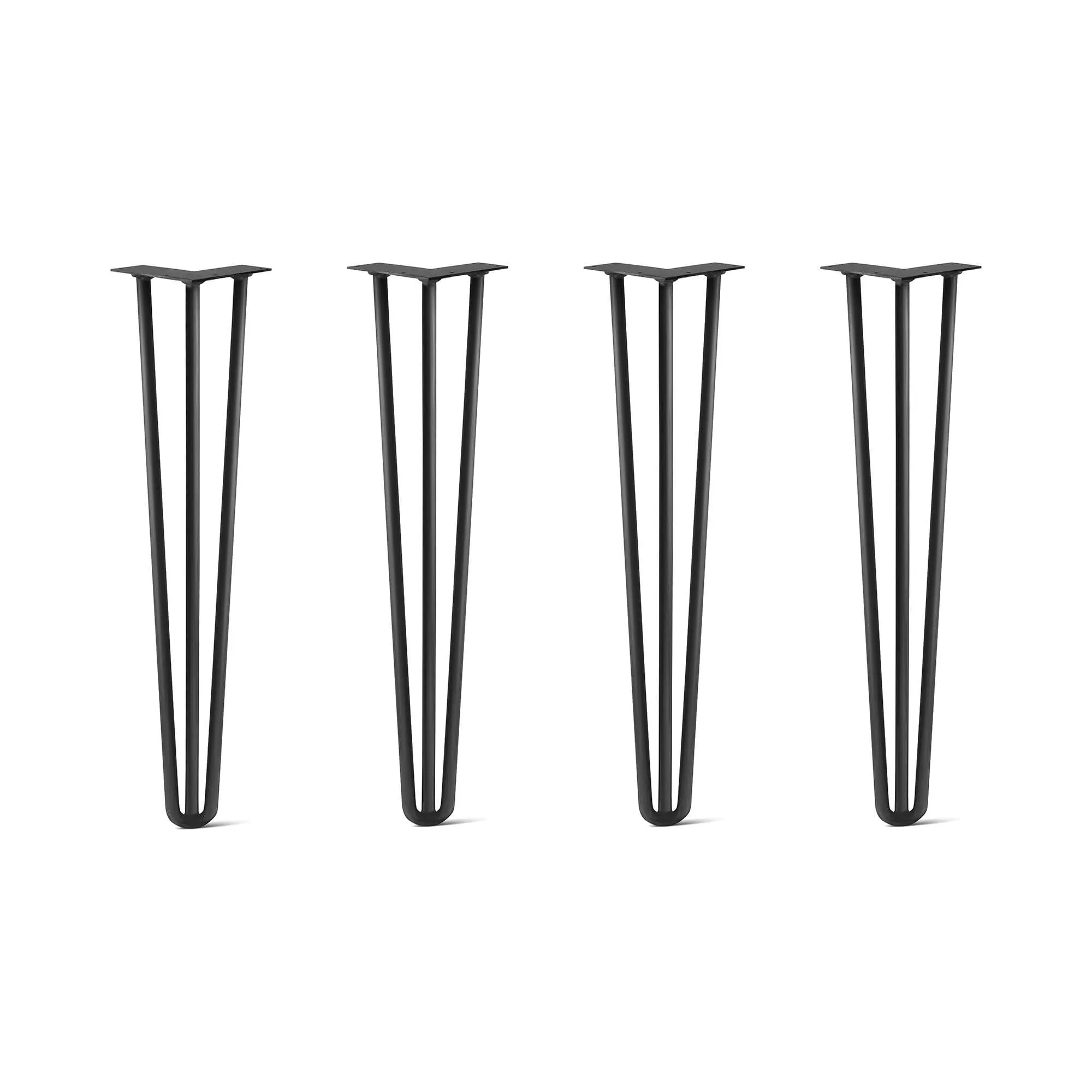 Hairpin Legs Set of 4, 3-Rod Design - Jet Black Satin Powder Coated Finish