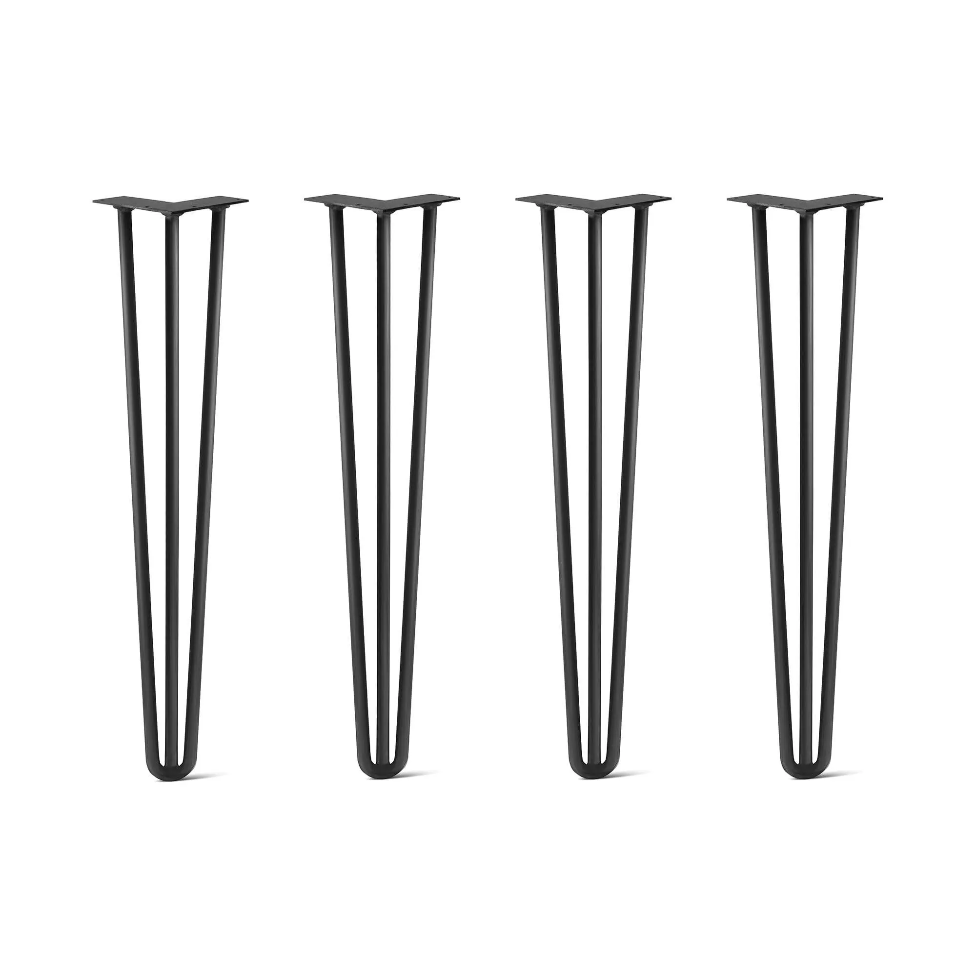 Hairpin Legs Set of 4, 3-Rod Design - Jet Black Satin Powder Coated Finish