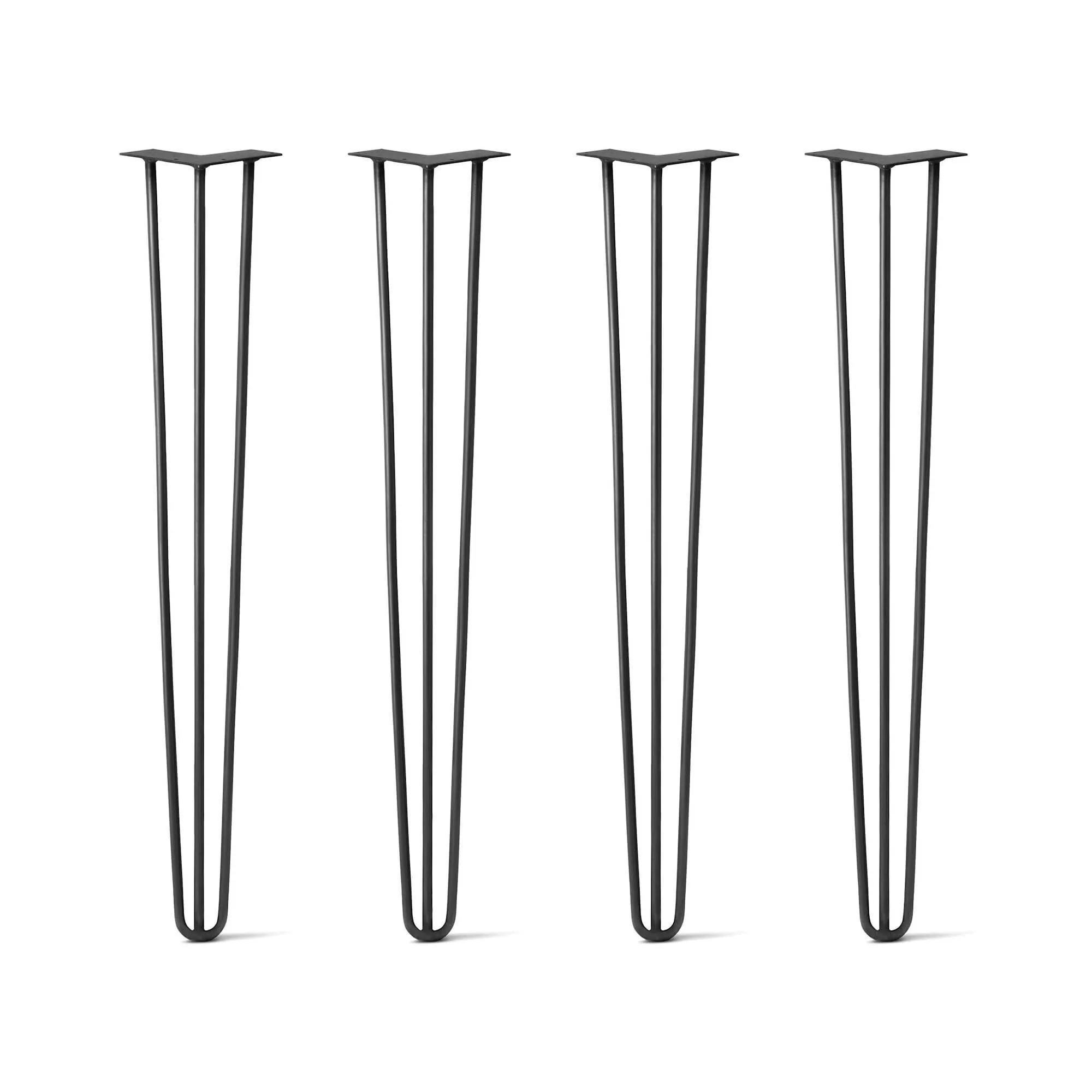 Hairpin Legs Set of 4, 3-Rod Design - Jet Black Satin Powder Coated Finish