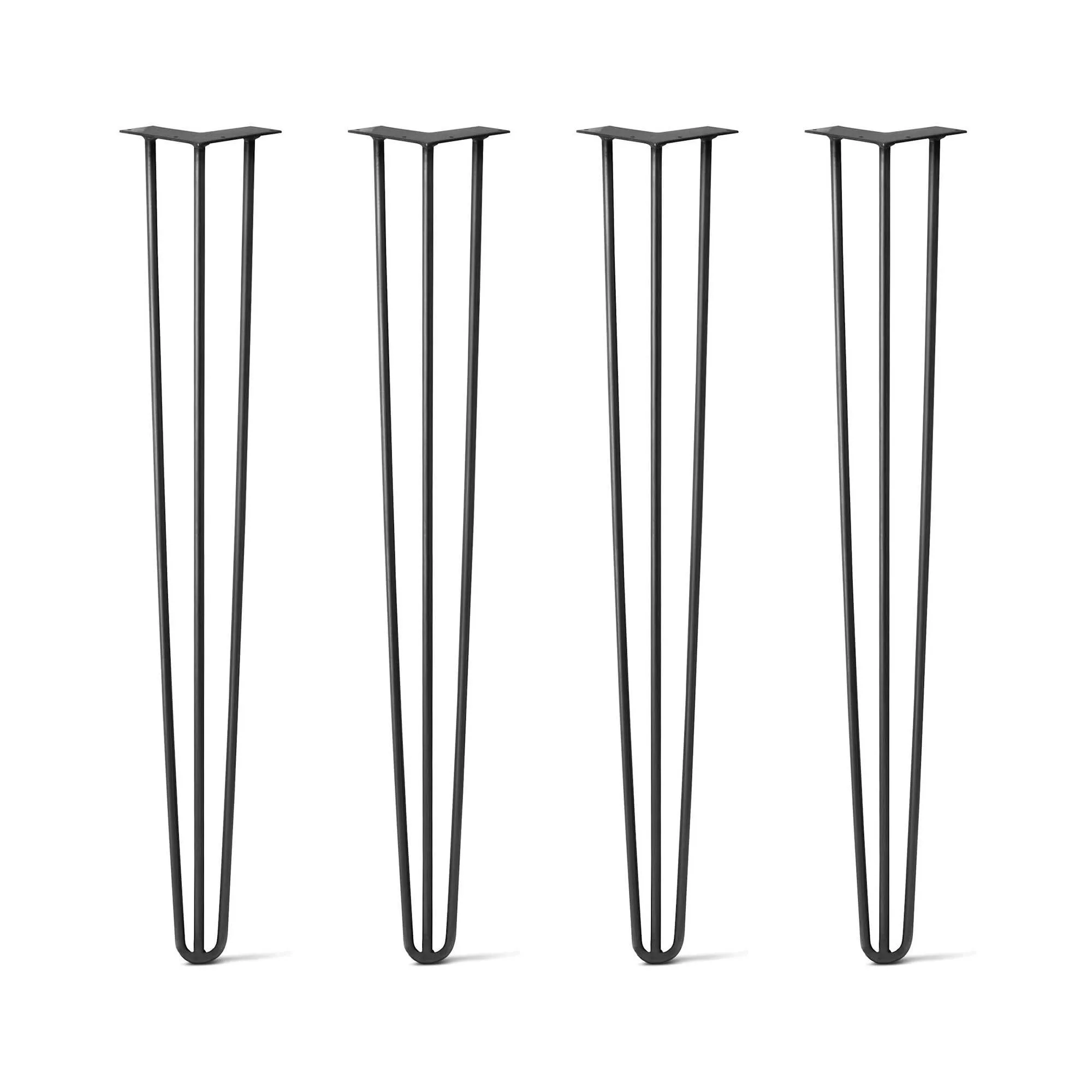 Hairpin Legs Set of 4, 3-Rod Design - Jet Black Satin Powder Coated Finish