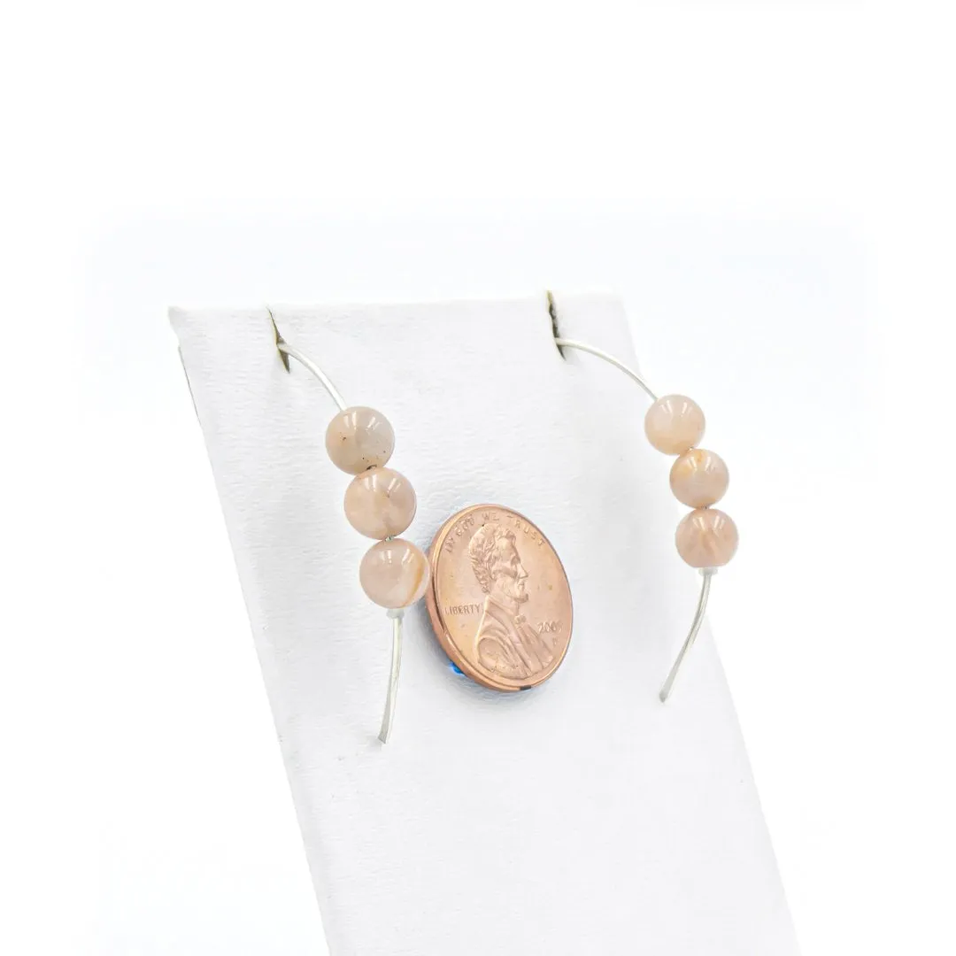 Handmade Peach Moonstone Curves | Hammered Sterling Silver Earrings | Eco-Friendly Jewelry | Hypoallergenic & Nickel-Free | Natural Stone