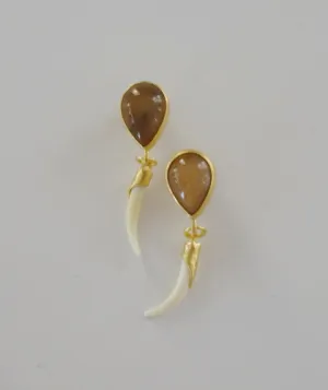 Heather Benjamin | Handmade Peach Moonstone and Carved Tusk Shape Earring