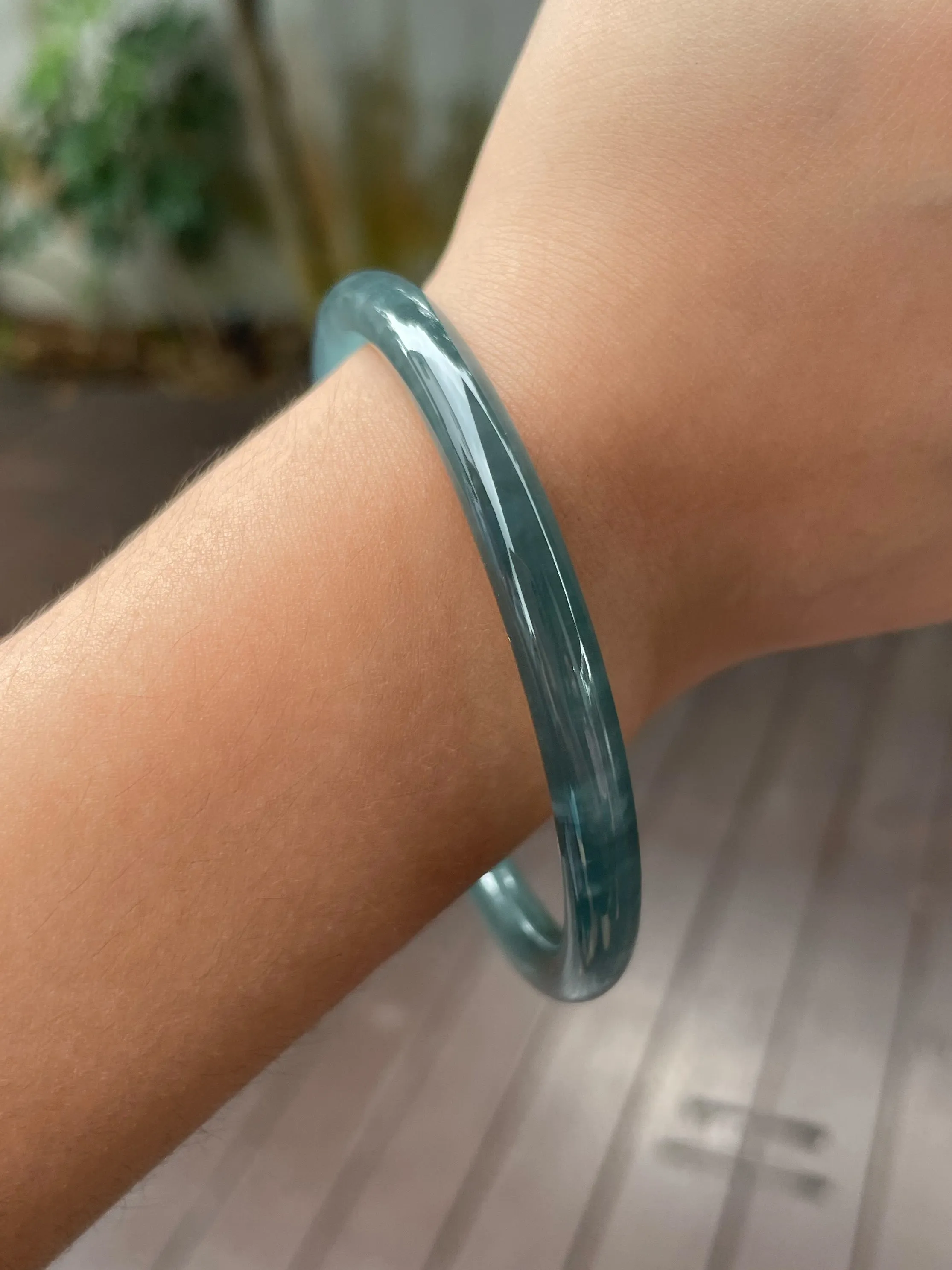 Icy Blue Jade Bangle | 57.5mm (NJBA098)