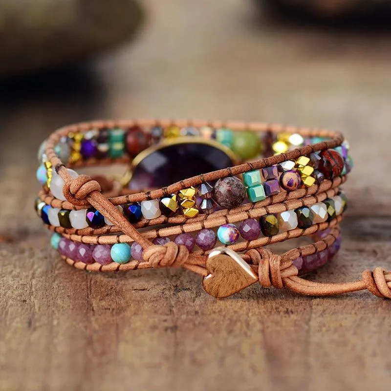 Jasper Amethyst Charm Wrap Bracelet