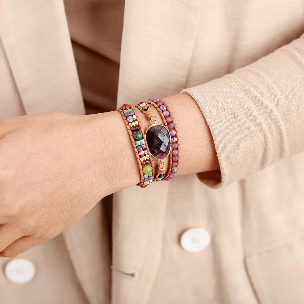 Jasper Amethyst Charm Wrap Bracelet