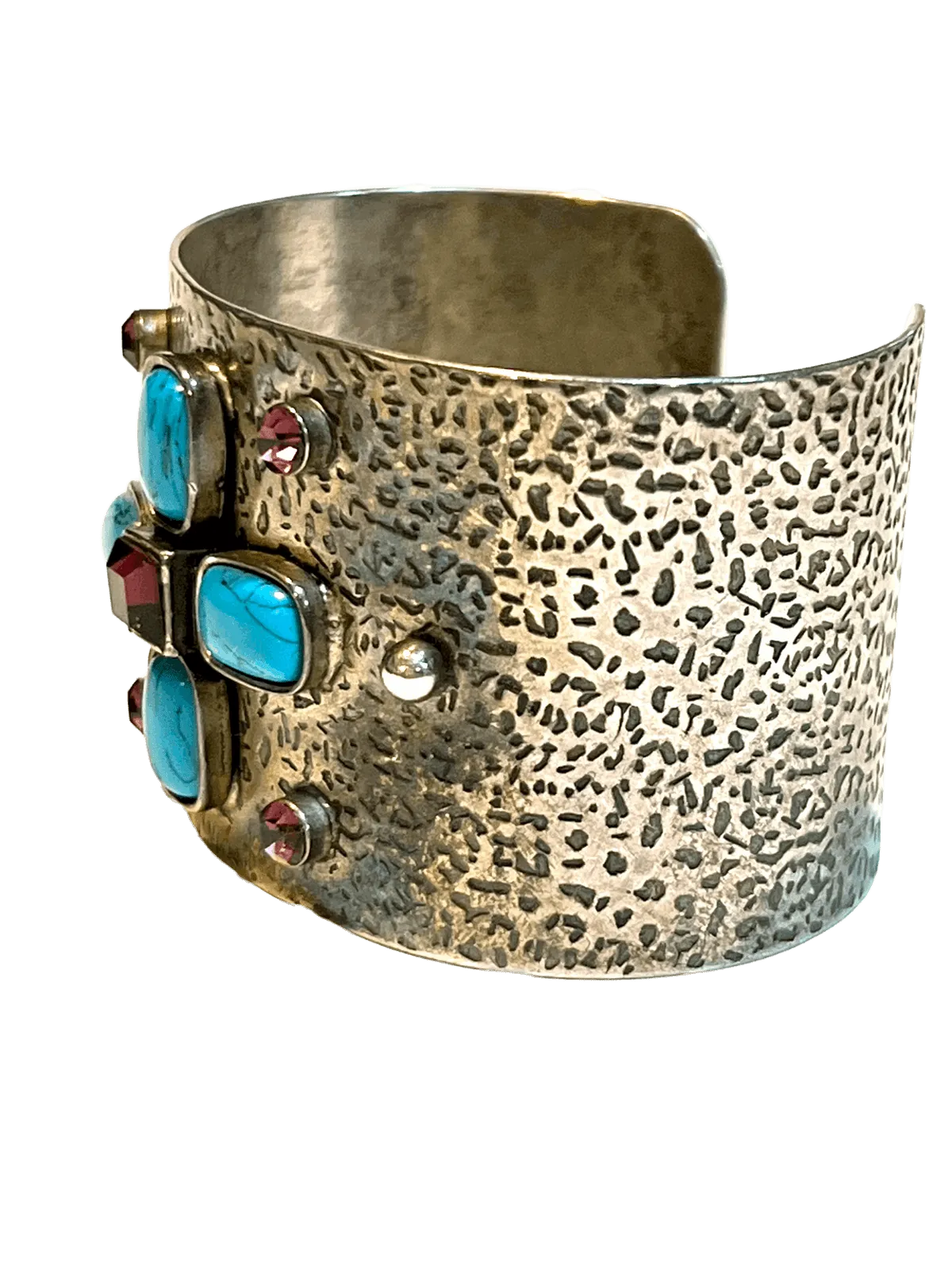 Jewel Symphony: Amethyst and Turquoise Encrusted Silver Cuff Bracelet