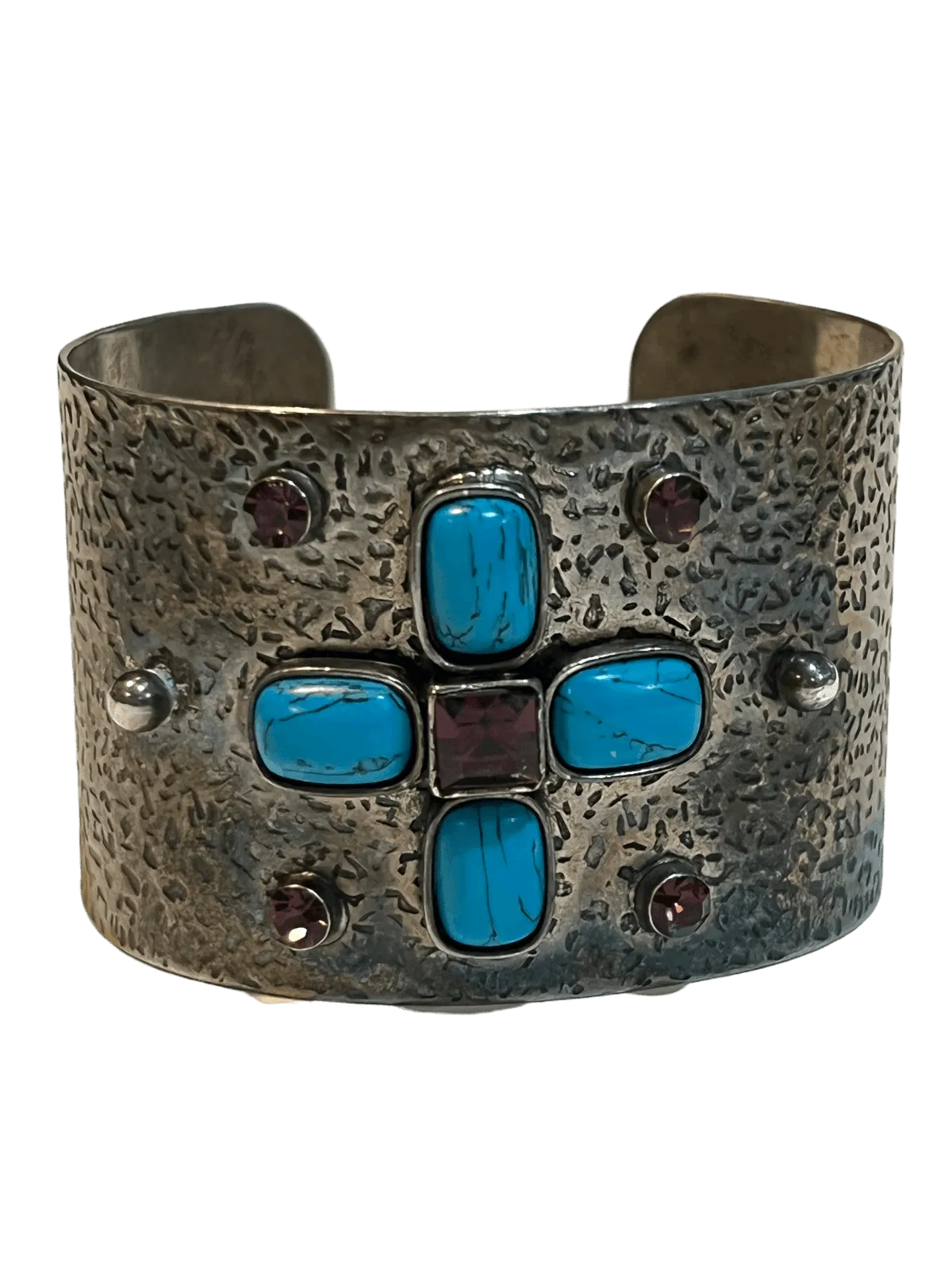 Jewel Symphony: Amethyst and Turquoise Encrusted Silver Cuff Bracelet