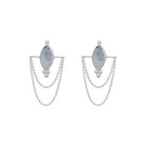 Kali Cat Sterling Silver Rainbow Moonstone Studs