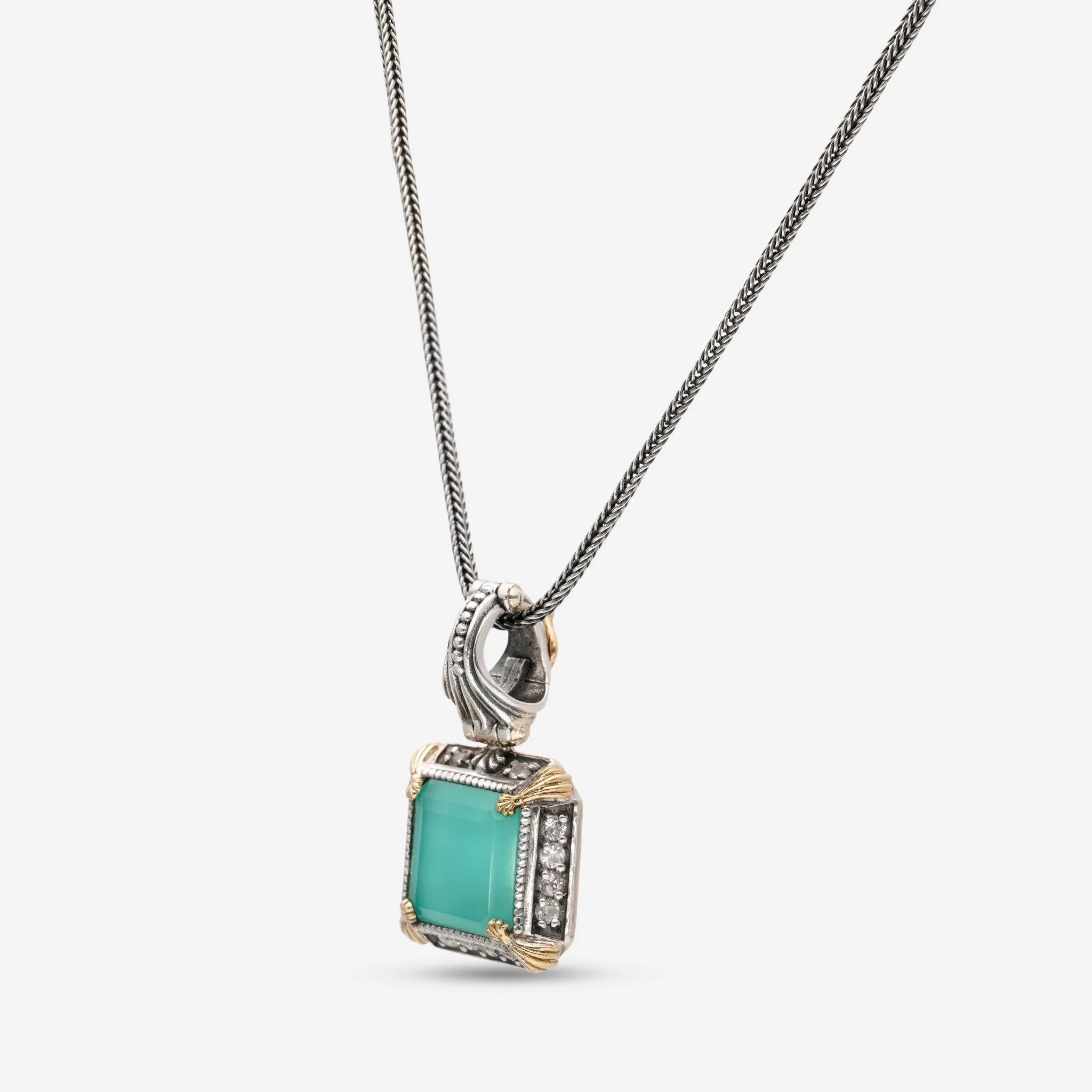 Konstantino Sterling Silver and 18K Yellow Gold, Chalcedony Doublet and White Topaz Pendant Necklace C-MEKJ699-497