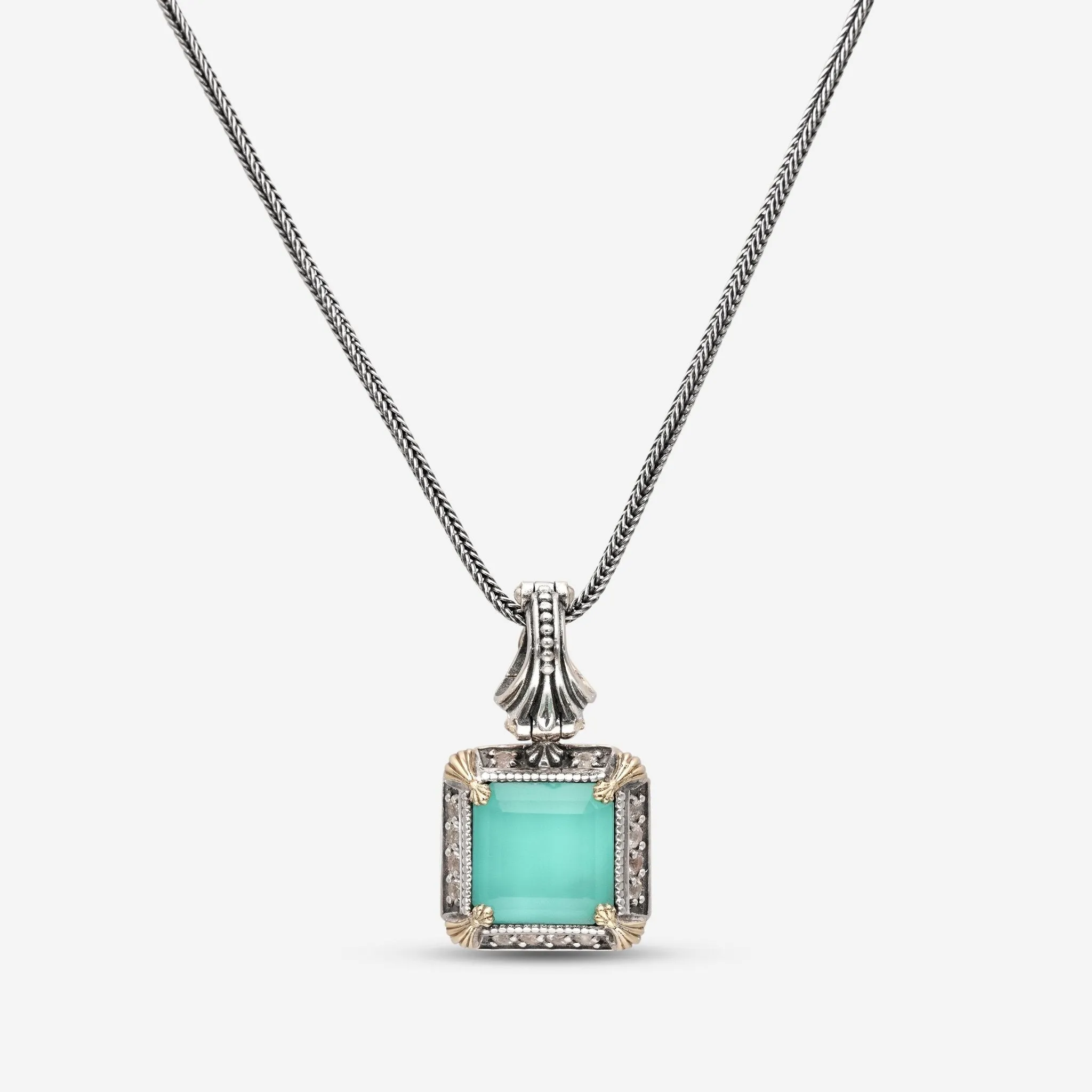 Konstantino Sterling Silver and 18K Yellow Gold, Chalcedony Doublet and White Topaz Pendant Necklace C-MEKJ699-497