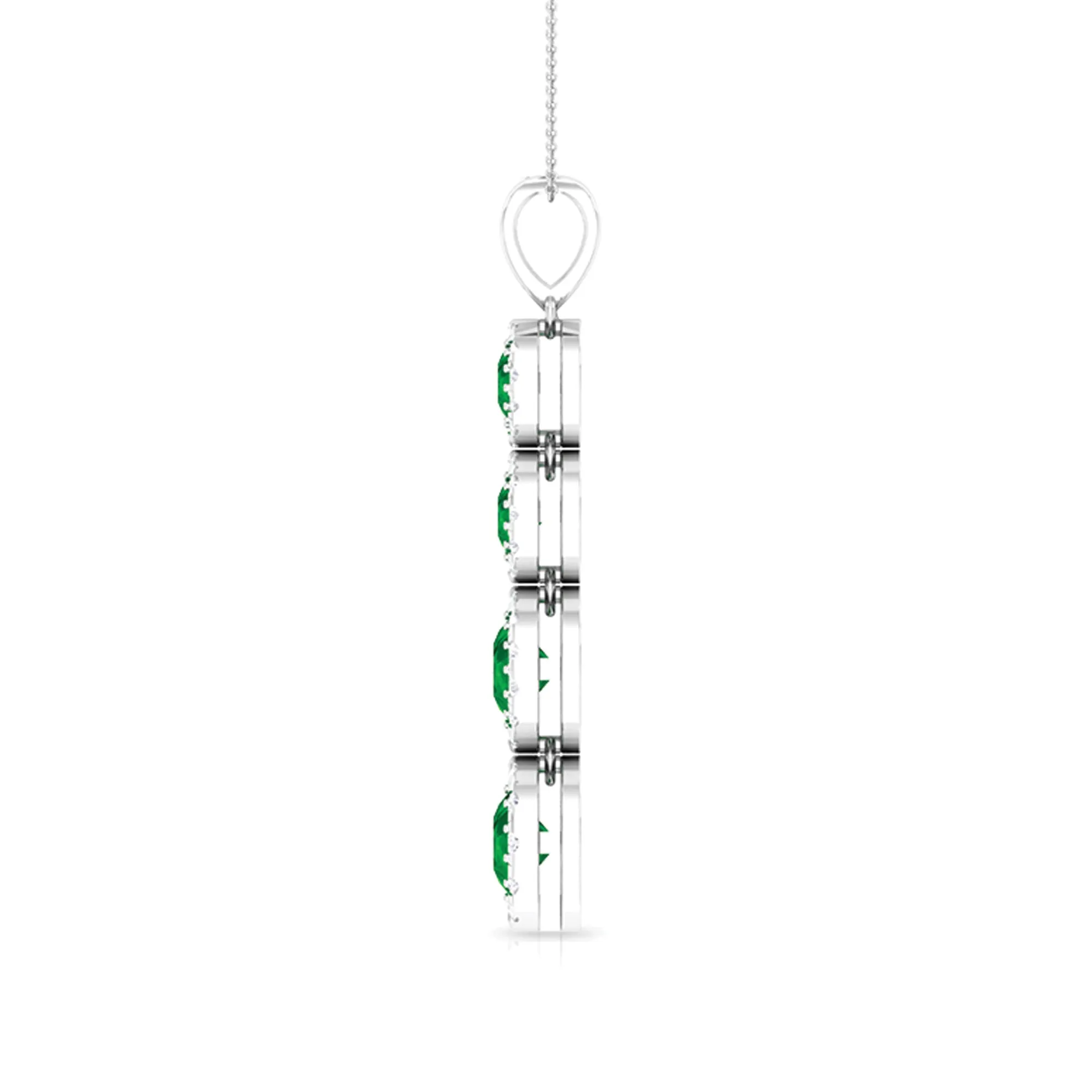Lab Grown Emerald Dangle Pendant Necklace With Moissanite Halo