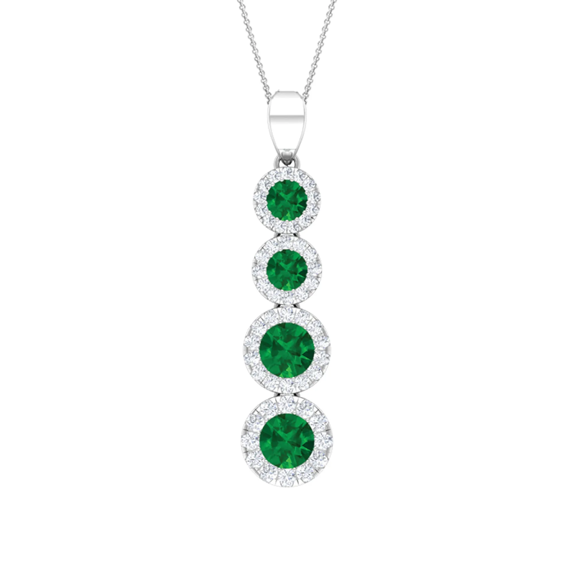 Lab Grown Emerald Dangle Pendant Necklace With Moissanite Halo