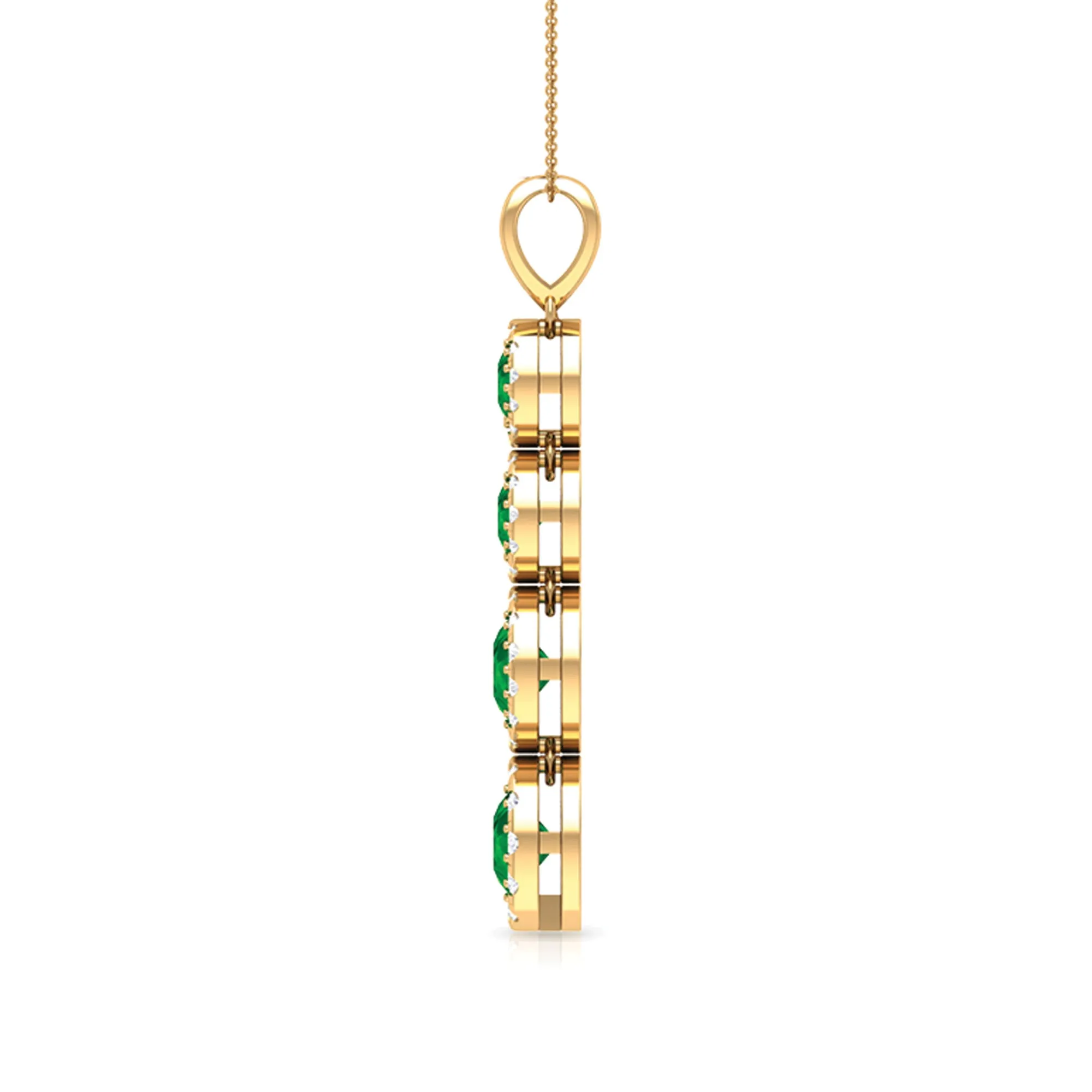 Lab Grown Emerald Dangle Pendant Necklace With Moissanite Halo
