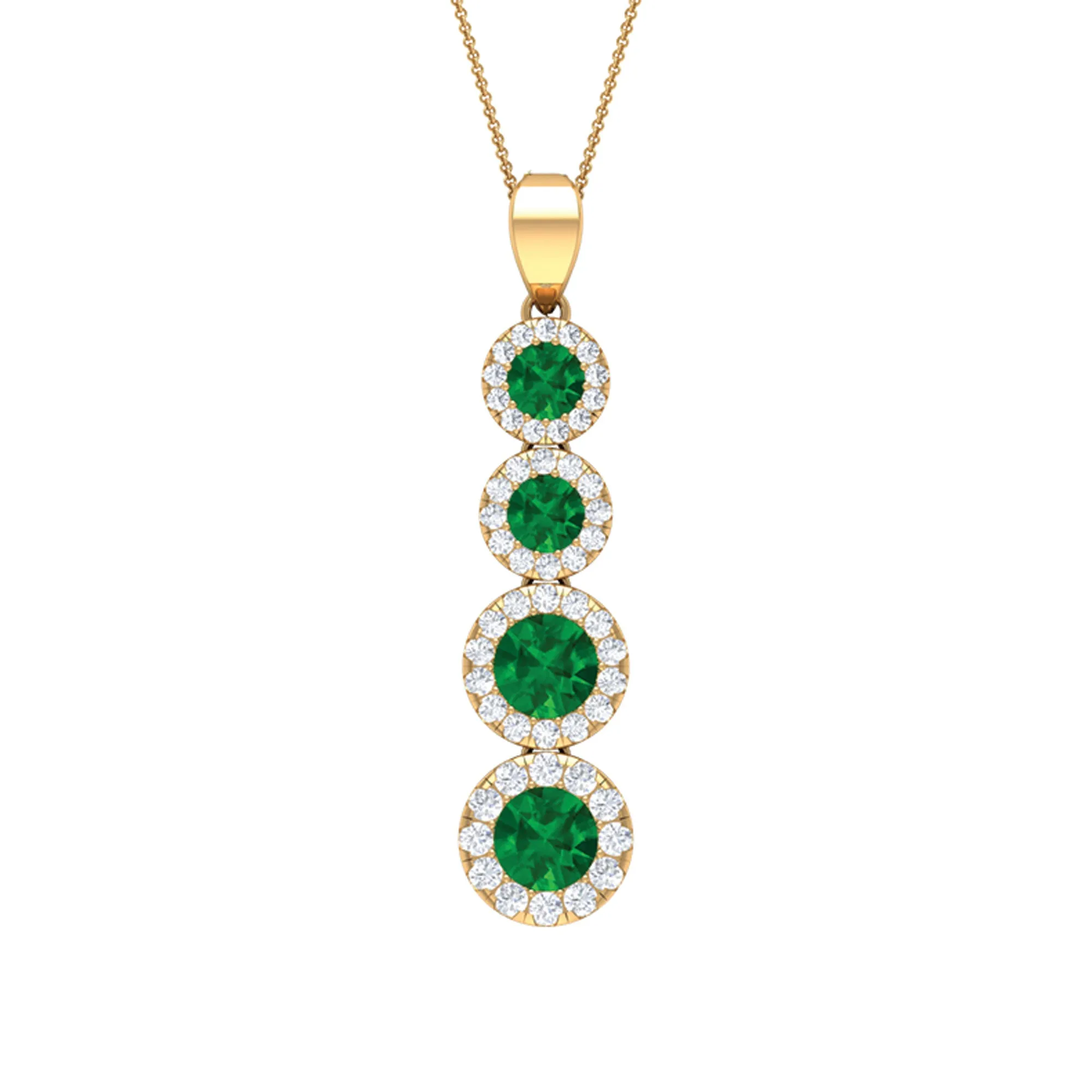 Lab Grown Emerald Dangle Pendant Necklace With Moissanite Halo