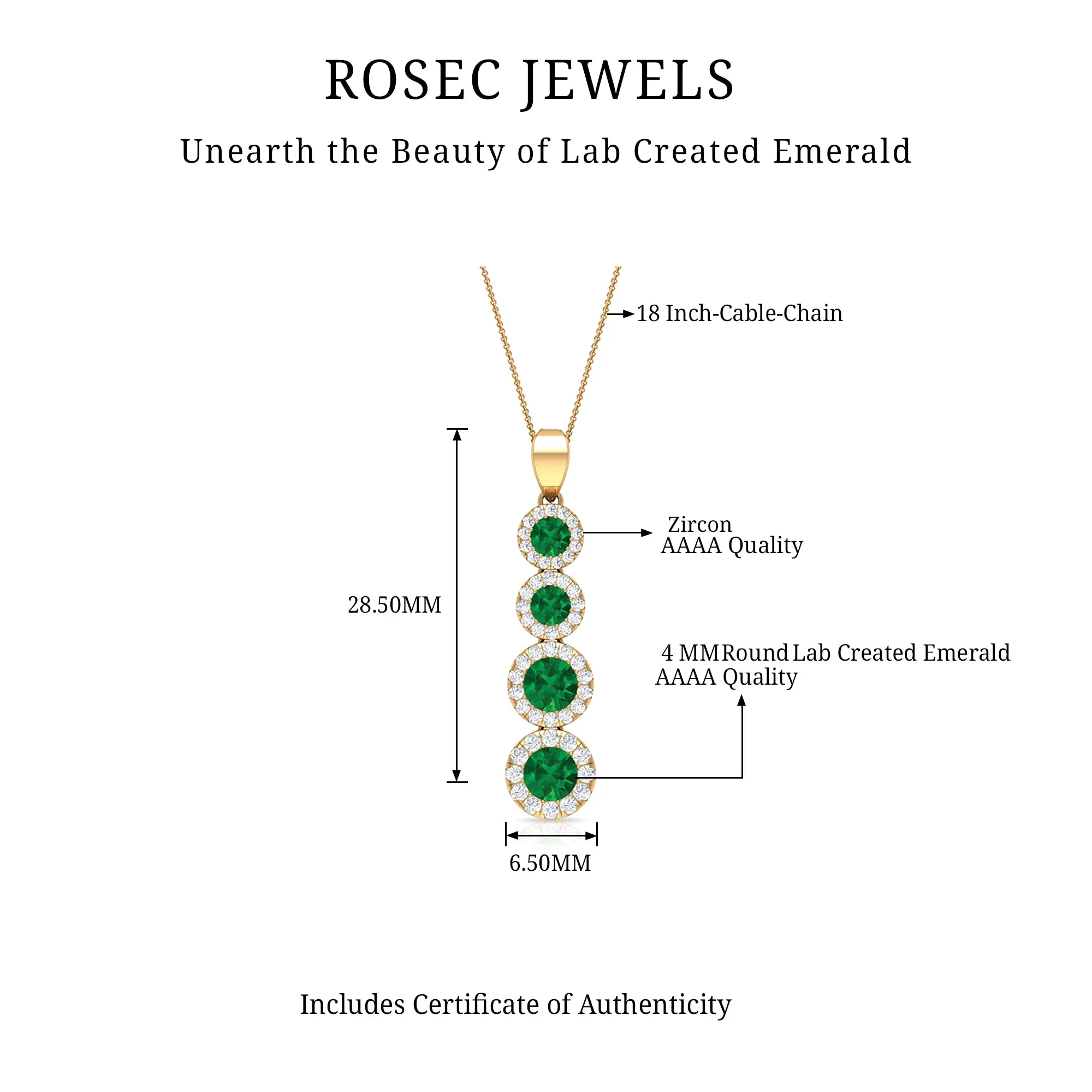 Lab Grown Emerald Dangle Pendant Necklace With Moissanite Halo