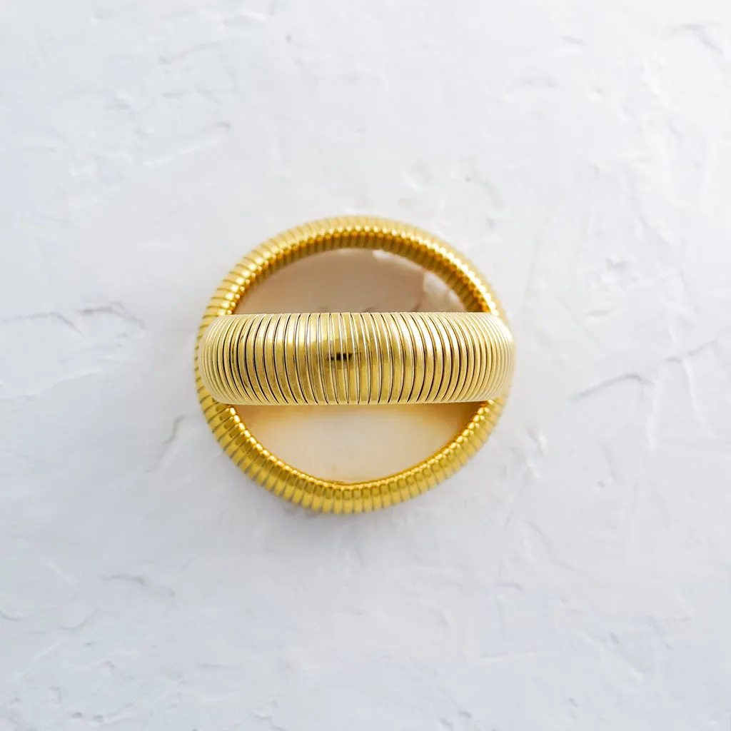 Large Chunky Ribbed Stainless Steel Bangle