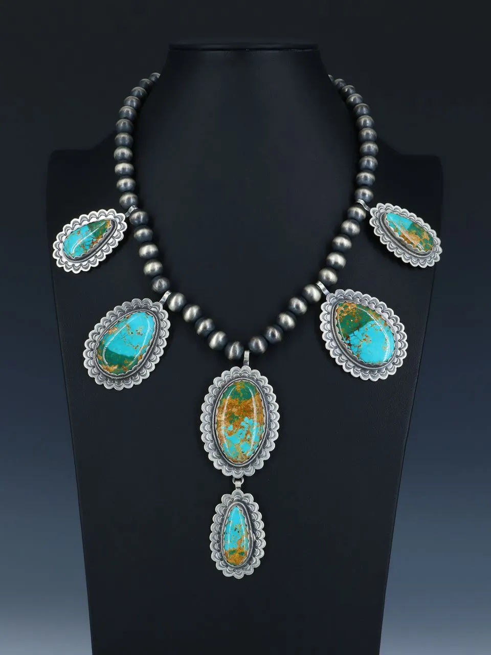 Large Native American Sterling Silver Natural Royston Turquoise Necklace
