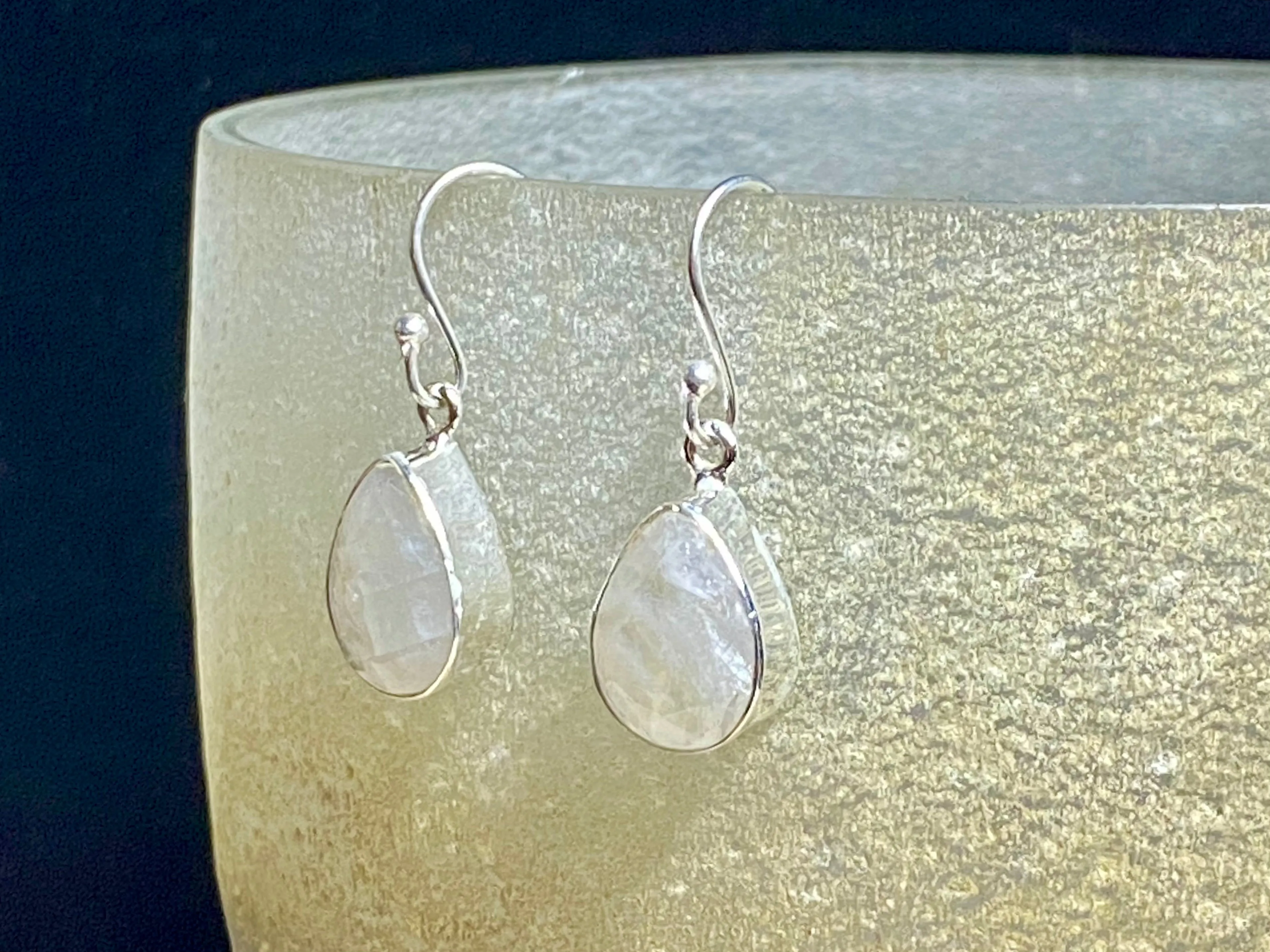 Large Rainbow Moonstone Silver Earrings