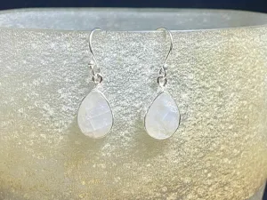 Large Rainbow Moonstone Silver Earrings