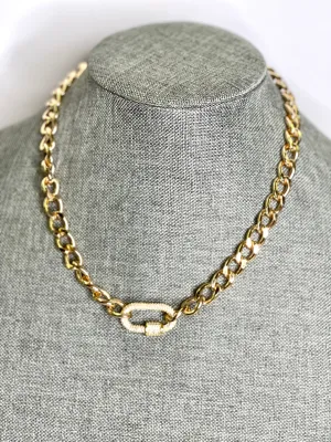 Lock  necklace in gold with pave