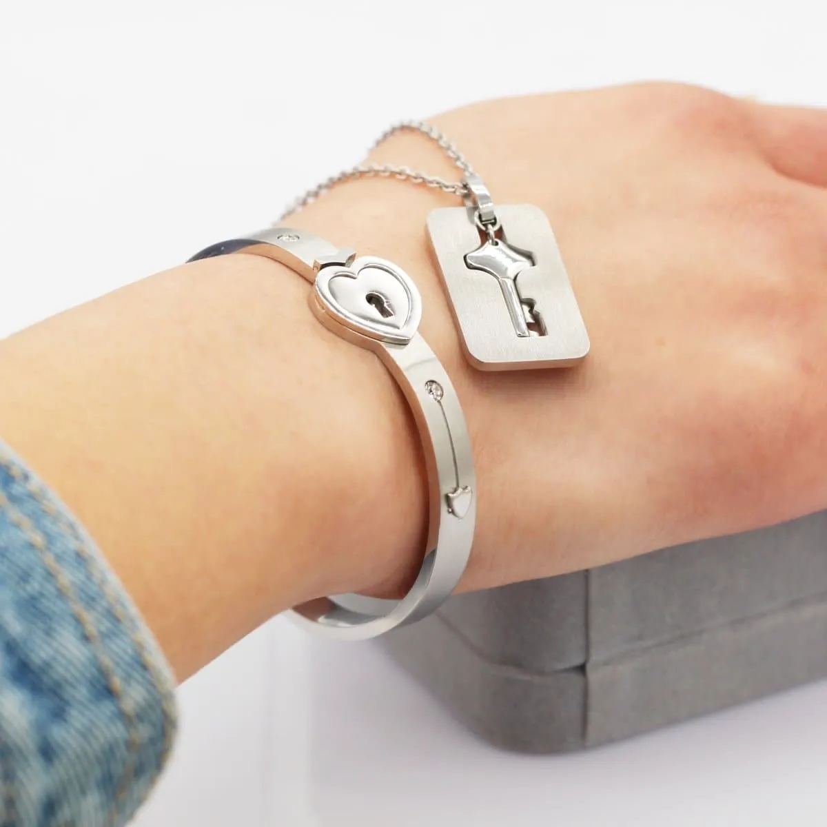 Locked Love Bracelet with Key Necklace