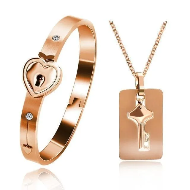 Locked Love Bracelet with Key Necklace