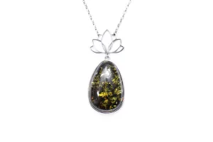 Lotus Motif Midi Green Amber Pendant
