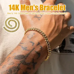 Men's 14k Gold-Plated Titanium Steel Cuban Chain Bracelet