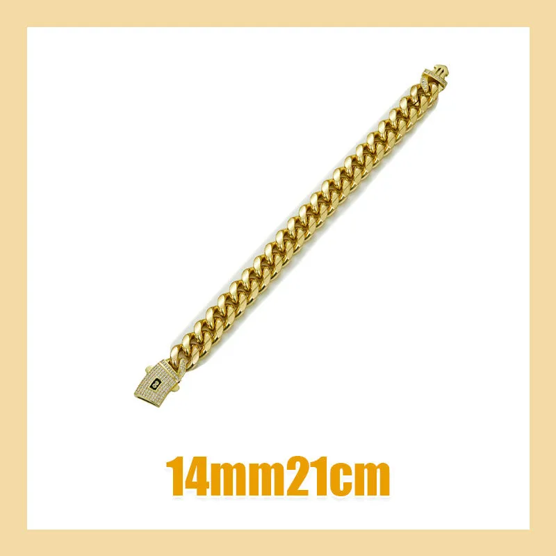 Men's 14k Gold-Plated Titanium Steel Cuban Chain Bracelet