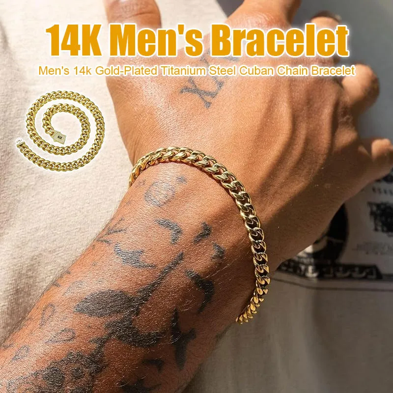 Men's 14k Gold-Plated Titanium Steel Cuban Chain Bracelet