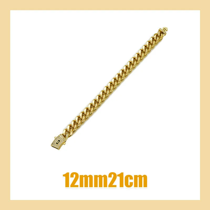 Men's 14k Gold-Plated Titanium Steel Cuban Chain Bracelet