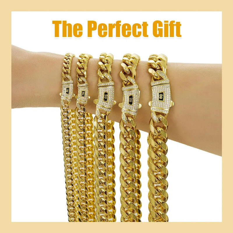 Men's 14k Gold-Plated Titanium Steel Cuban Chain Bracelet