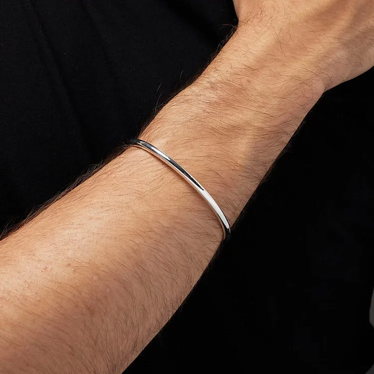 Men's 925 Sterling Silver Classic Torque Bangle | Polished Silver Bar Bracelet