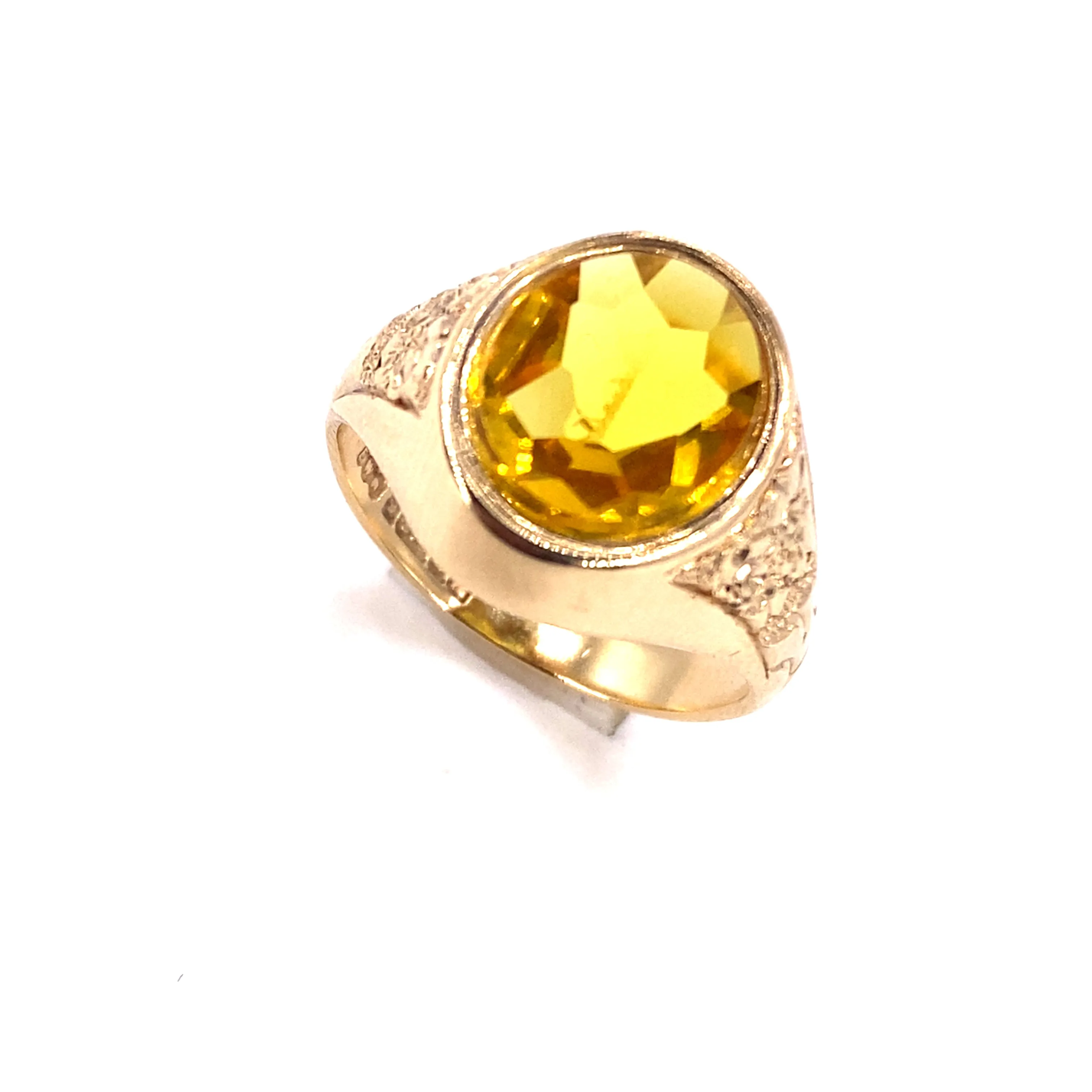 Mens 9ct Yellow Gold Citrine Signet Ring - 6.3G
