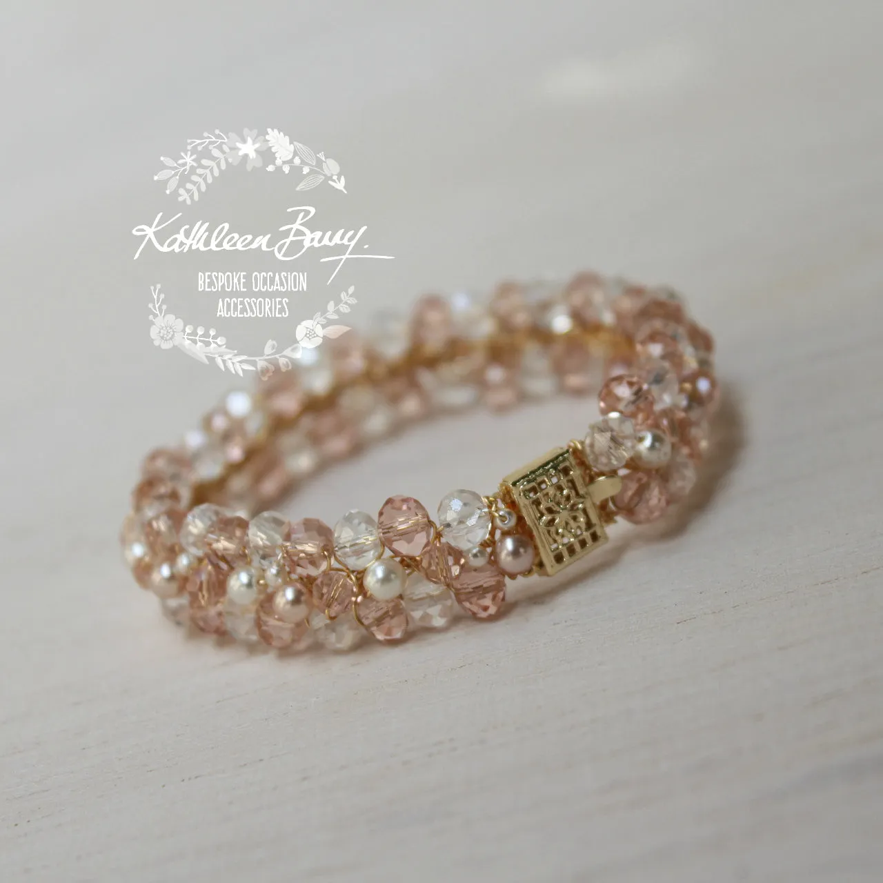 Michelle Bracelet - Crystal & Pearl Bracelet - Blush pink and Ivory
