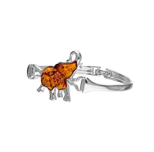 MILENA Elegant Elephant Amber Silver Bangle