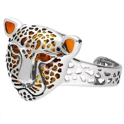 MILENA Elegant Tiger Amber Silver Bangle