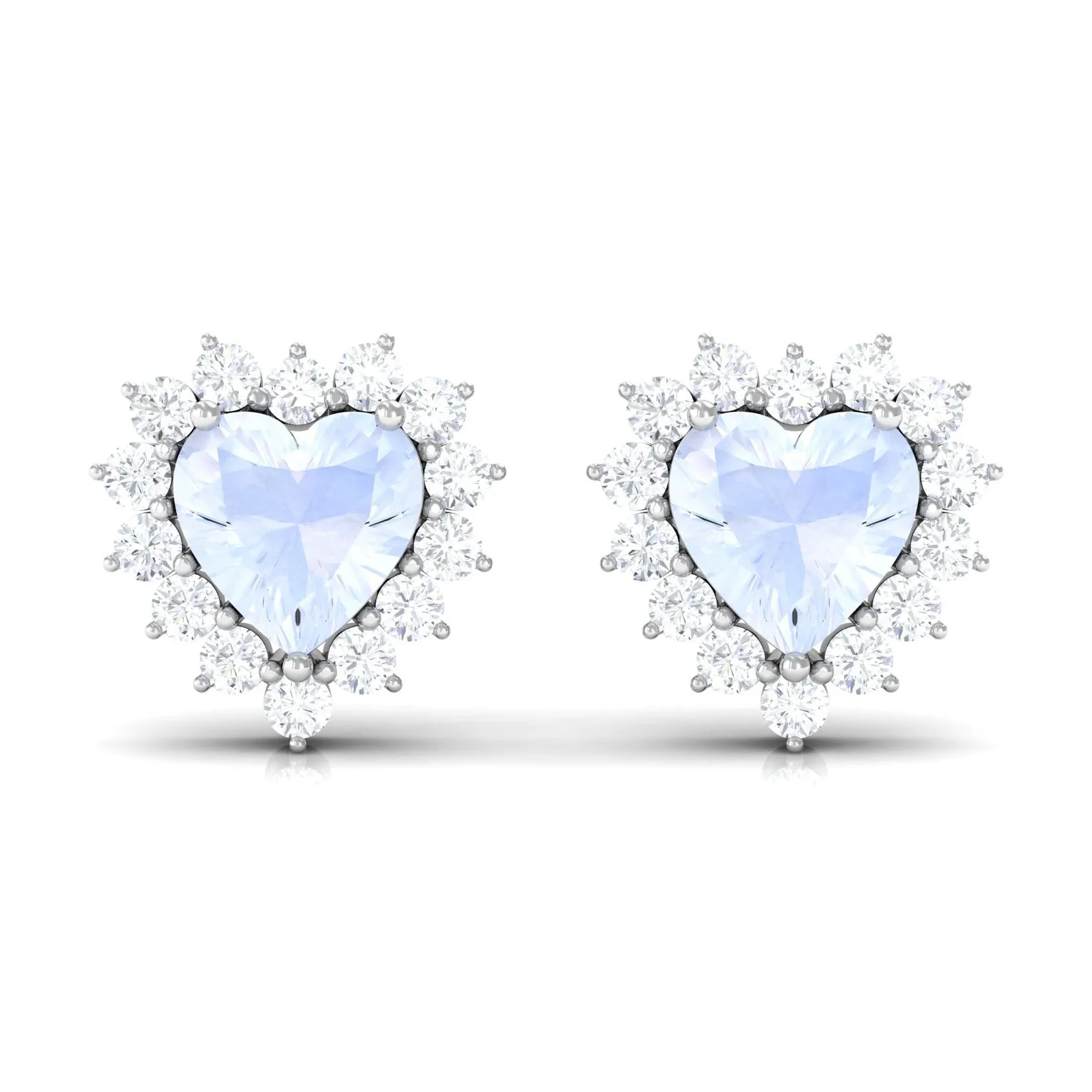 Minimal Heart Shape Moonstone Halo Stud Earrings with Diamond