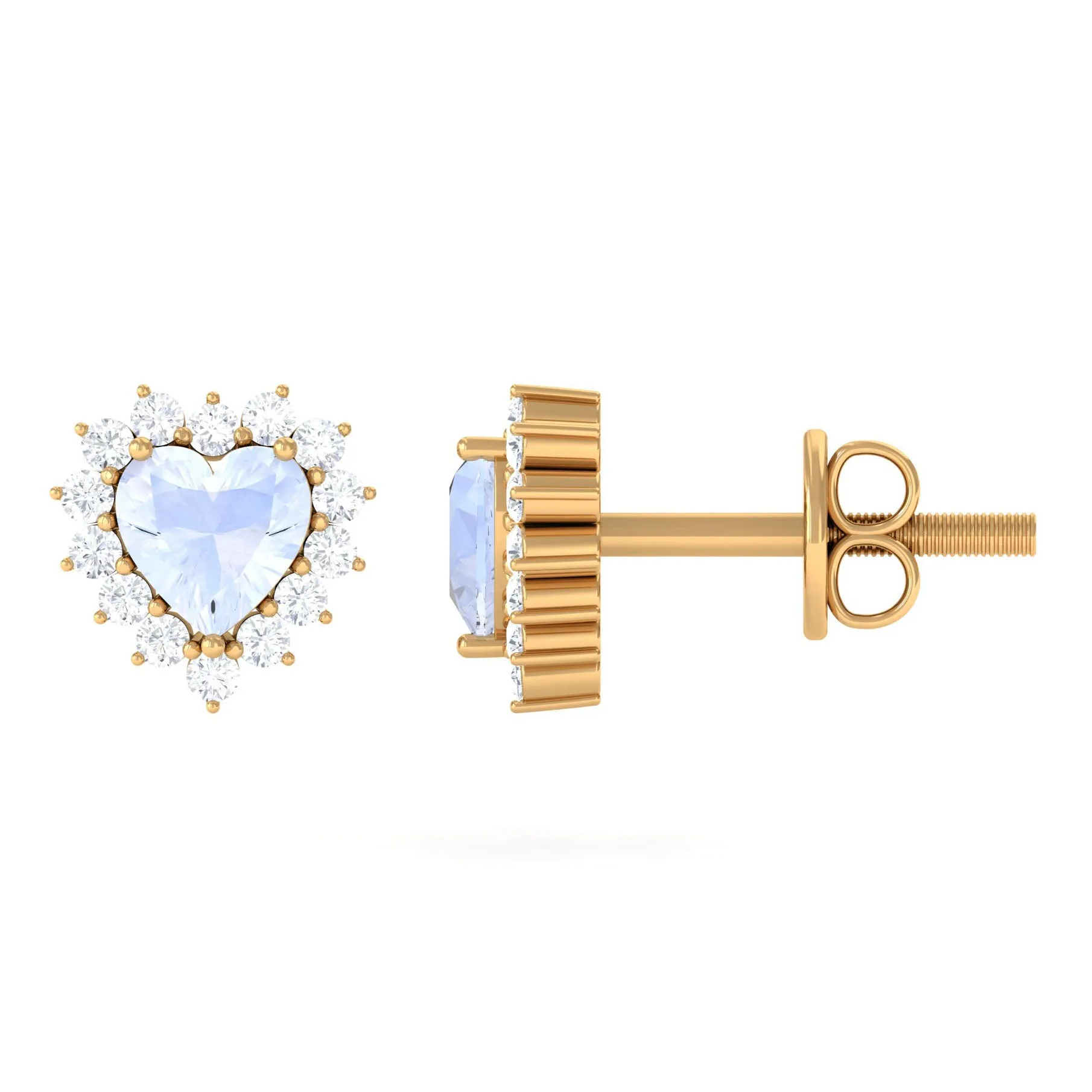 Minimal Heart Shape Moonstone Halo Stud Earrings with Diamond