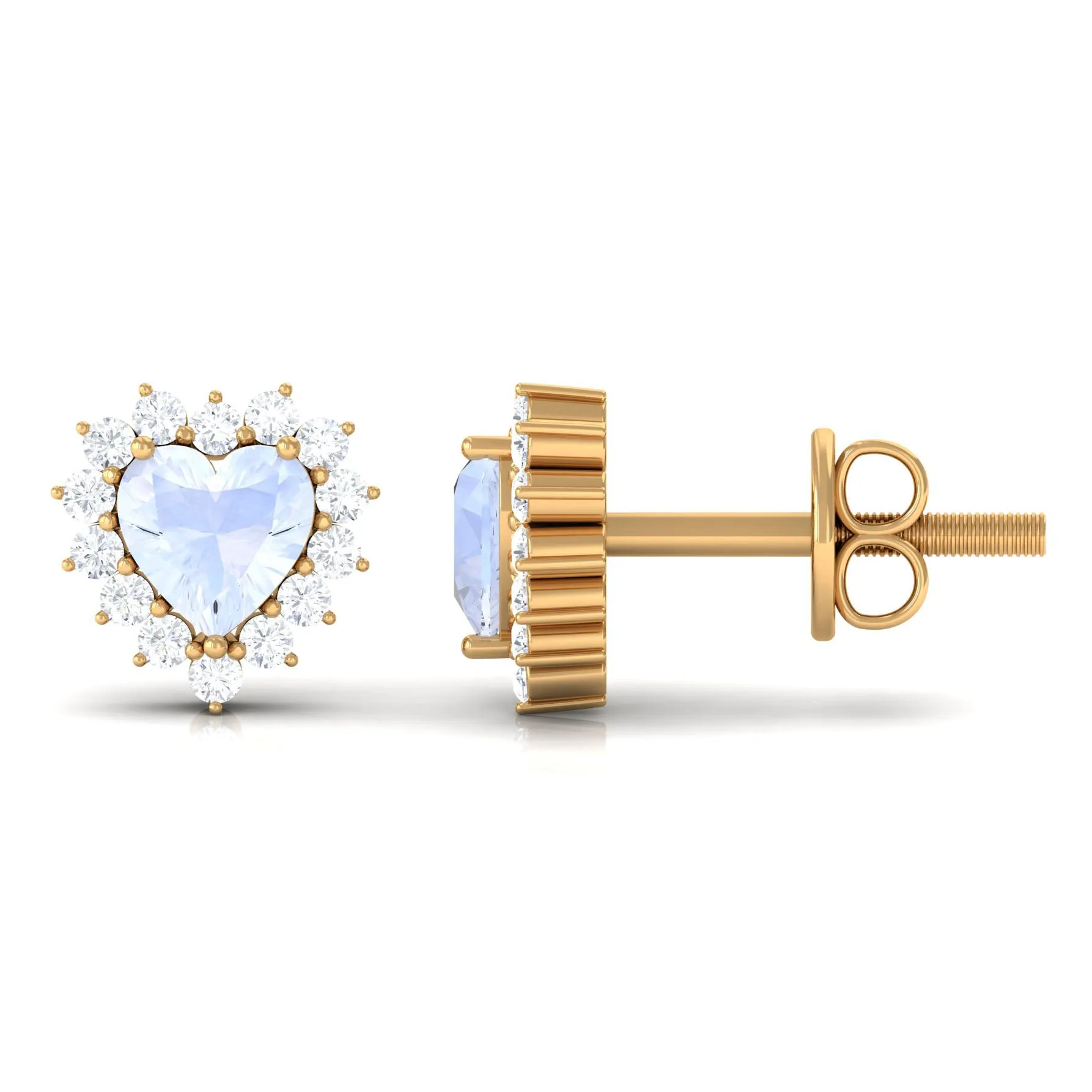 Minimal Heart Shape Moonstone Halo Stud Earrings with Diamond