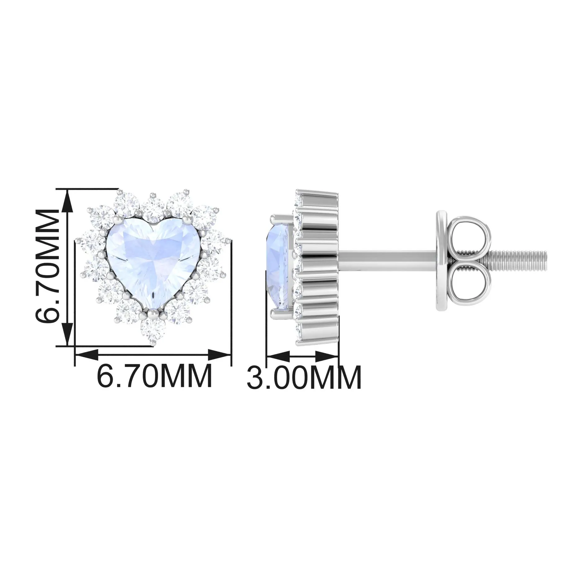 Minimal Heart Shape Moonstone Halo Stud Earrings with Diamond