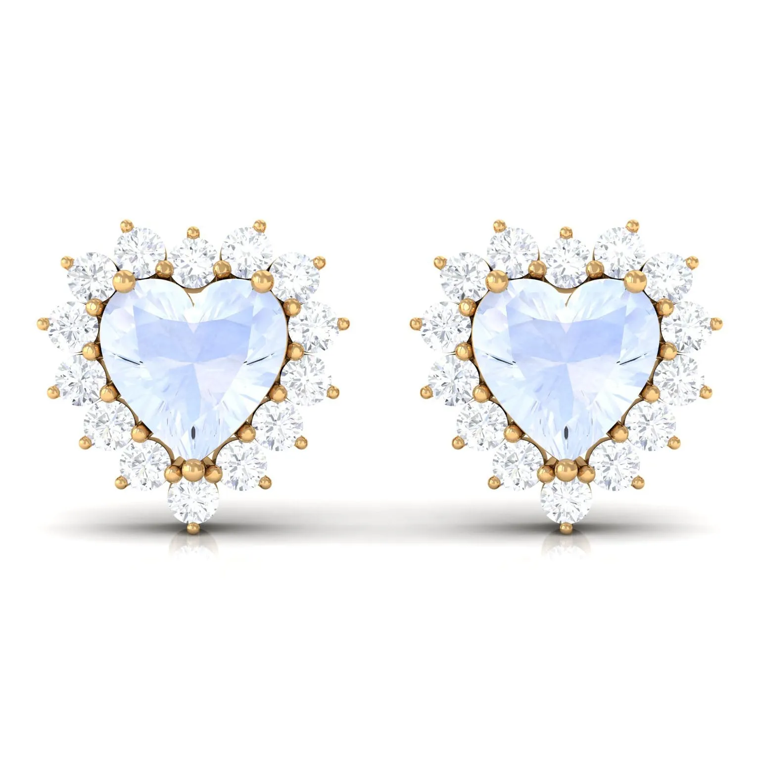 Minimal Heart Shape Moonstone Halo Stud Earrings with Diamond