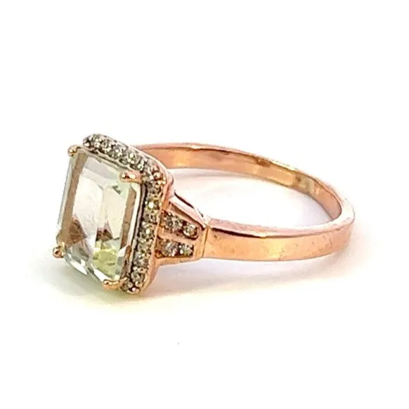 Mint Quartz & Diamond 9ct Yellow Gold Ring