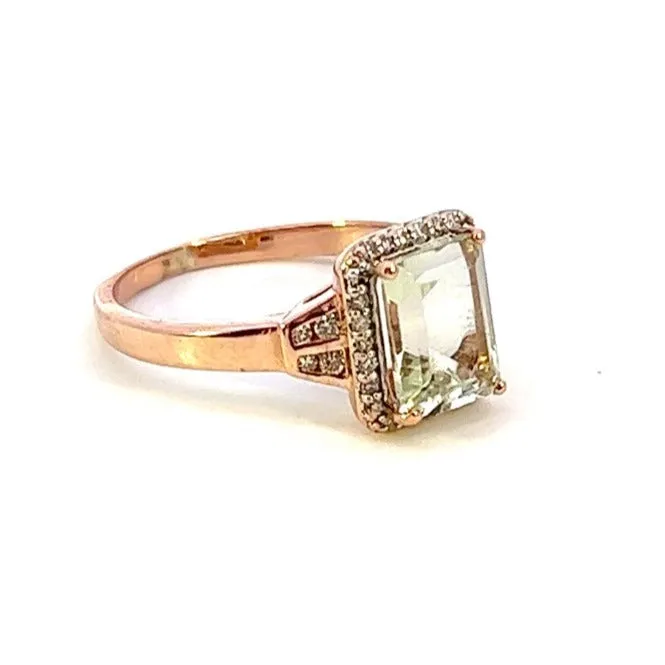 Mint Quartz & Diamond 9ct Yellow Gold Ring