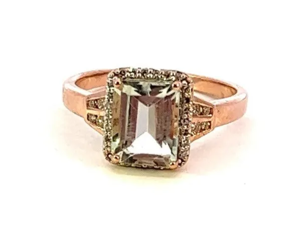 Mint Quartz & Diamond 9ct Yellow Gold Ring