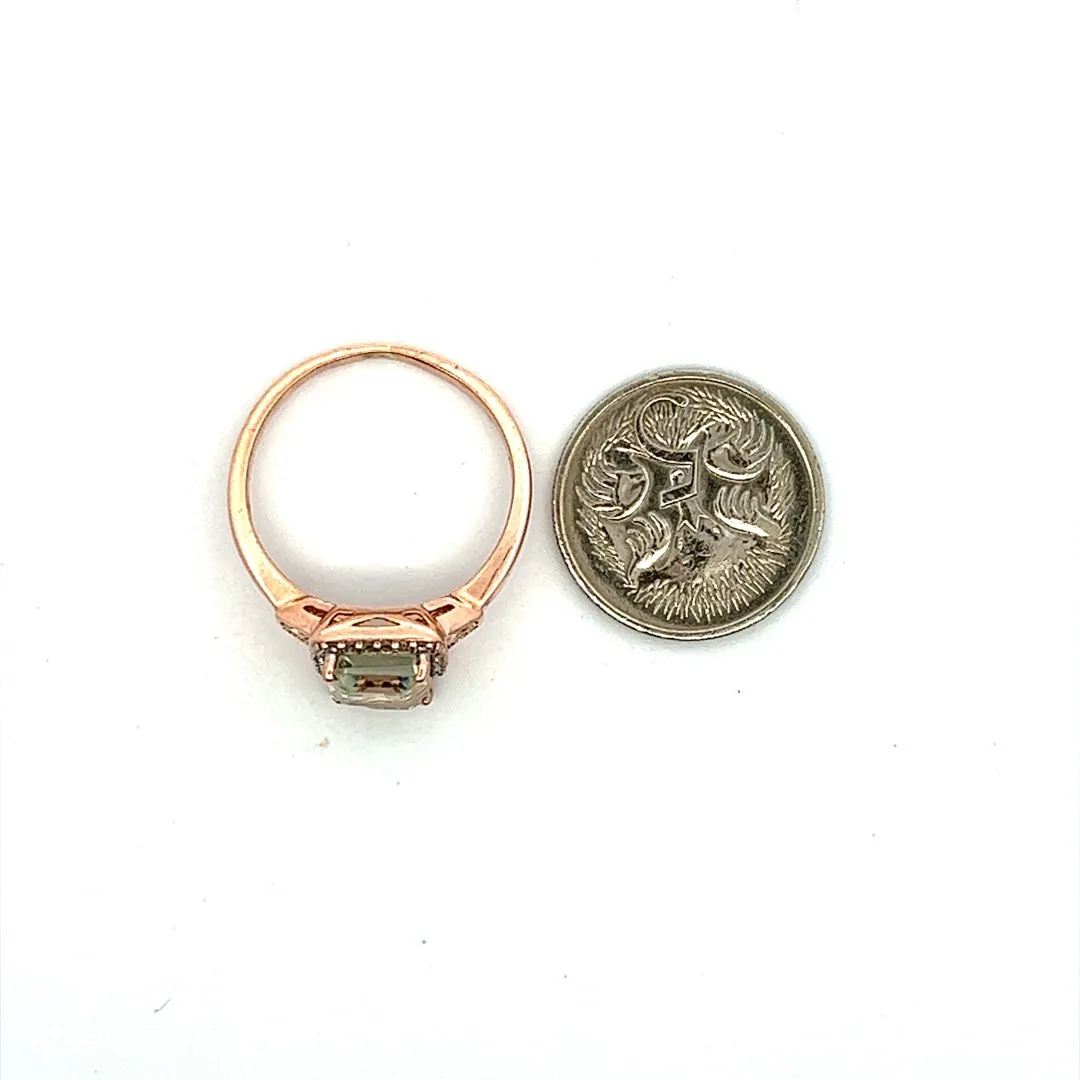 Mint Quartz & Diamond 9ct Yellow Gold Ring
