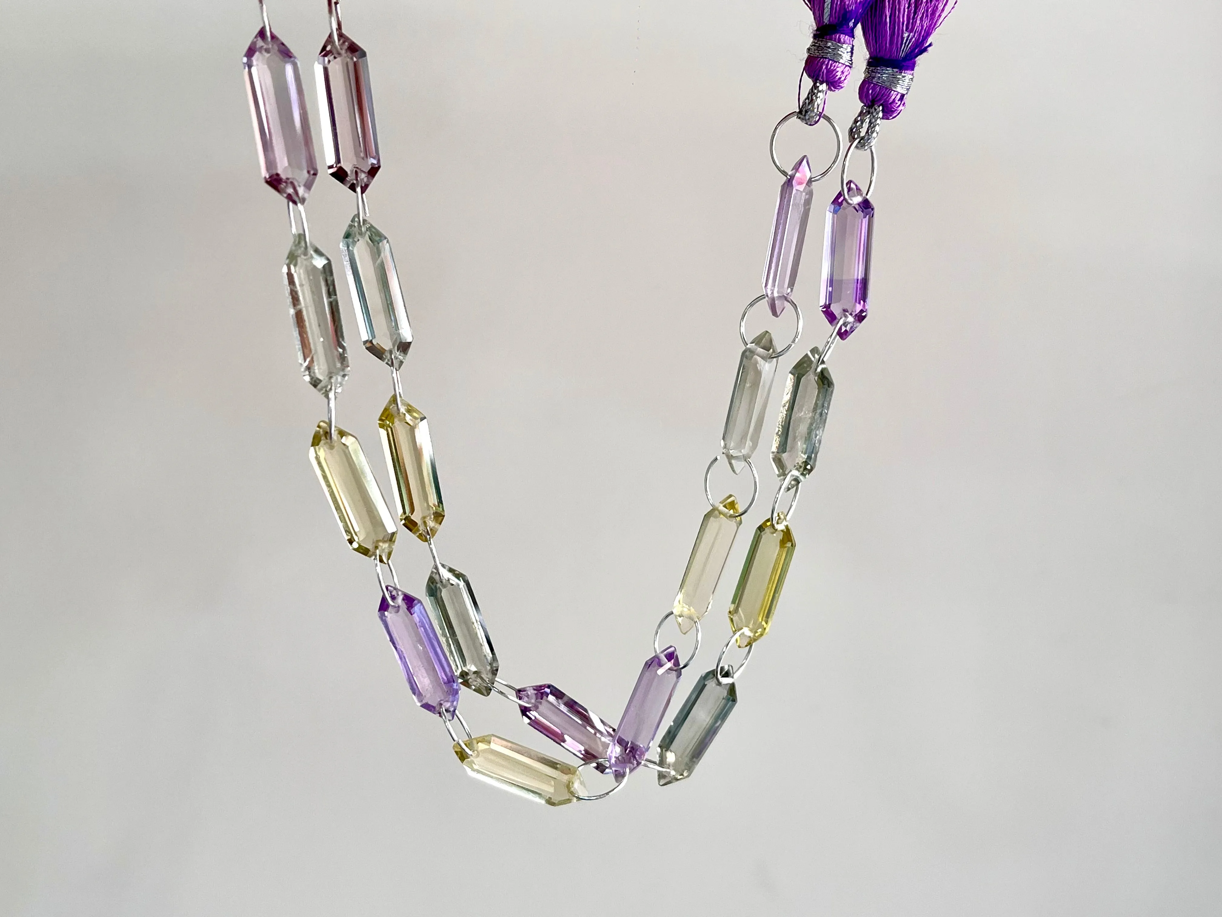 Mix gemstones - Lemon Quartz, Pink Amethyst, Green Amethyst Long hexagon shape Double drill beads