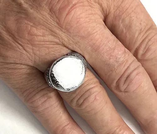 Moon Crater Shank and Oval Top Men's Silver Signet Ring
