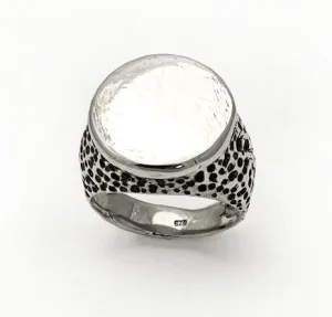 Moon Crater Shank and Oval Top Men's Silver Signet Ring