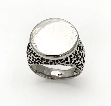 Moon Crater Shank and Oval Top Men's Silver Signet Ring